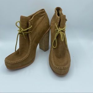 Dolce Vita Jada Nubuck Lace-up Heel Bootie Size 8.5 Cognac Chunky Heel